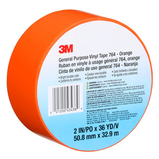 3M General Purpose Vinyl Tape 764, Orange, 2 in x 36 yd, 5 mil, 24 Roll/Case