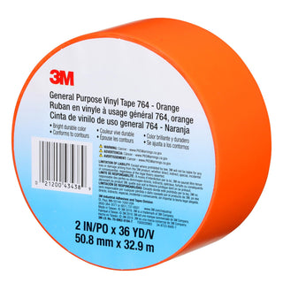 3M General Purpose Vinyl Tape 764, Orange, 2 in x 36 yd, 5 mil, 24 Roll/Case