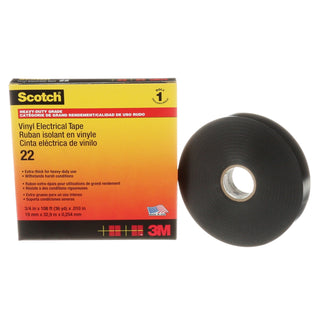 Scotch® Vinyl Electrical Tape 22, 3/4 in x 36 yd, Black, 12rolls/carton