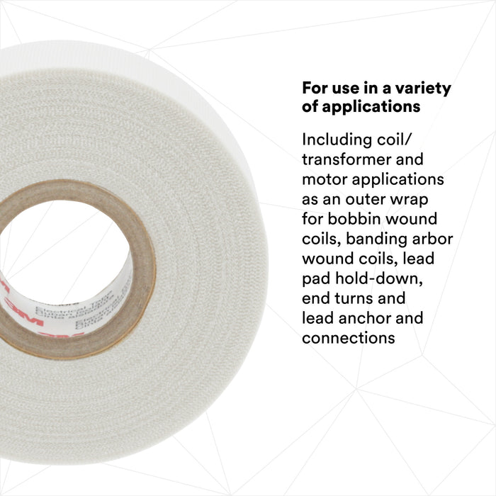 3M Glass Cloth Electrical Tape 69, 3/4 in x 36 yd, White