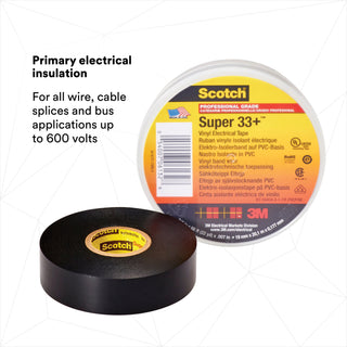 Scotch® Super 33+ Vinyl Electrical Tape, 1-1/2 in x 36 yd, 1-1/2 inCore, Black