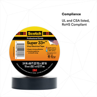 Scotch® Super 33+ Vinyl Electrical Tape, 1-1/2 in x 36 yd, 1-1/2 inCore, Black