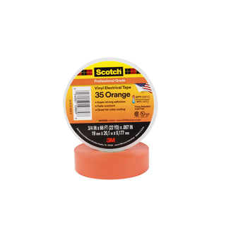 Scotch® Vinyl Color Coding Electrical Tape 35, 3/4 in x 66 ft, Orange