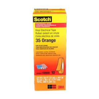 Scotch® Vinyl Color Coding Electrical Tape 35, 3/4 in x 66 ft, Orange