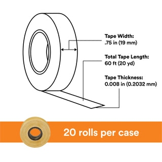 Scotch® Varnished Cambric Tape 2520, 3/4 in x 60 ft, Yellow, 1roll/carton