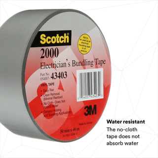 Scotch® Electricians Duct Tape 2000, 2 in x 50 yd, 12 Roll Display