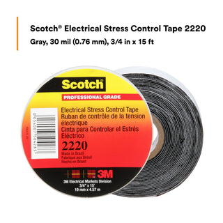 Scotch® Electrical Stress Control Tape 2220, 3/4 in x 15 ft, Gray