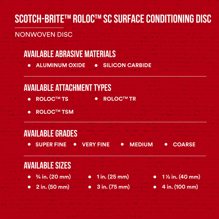 Scotch-Brite Roloc Surface Conditioning Disc, SC-DS, A/O Coarse, TS,
3/4 in