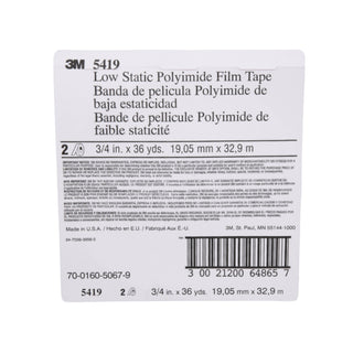 3M Low-Static Polyimide Film Tape 5419 Gold, 3/4 in x 36 yds x 2.7 mil,
12/Case