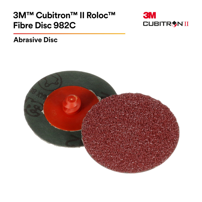 3M Cubitron II Roloc Fibre Disc 982C, 80+, TR, Red, 3 in, Die R300V,
50/Carton