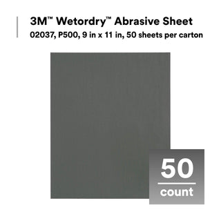 3M Wetordry Abrasive Sheet, 02037, P500, 9 in x 11 in, 50 sheets per
carton