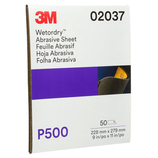 3M Wetordry Abrasive Sheet, 02037, P500, 9 in x 11 in, 50 sheets per
carton