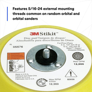 3M Stikit Disc Pad 05576, Blue, 6 in x 3/4 in 5/16-24 External, 10 percase