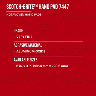 Scotch-Brite Hand Pad 7447, HP-HP, A/O Very Fine, Maroon, 6 in x 9 in, 20/Inner