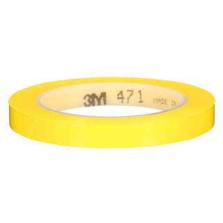 3M Vinyl Tape 471, Yellow, 1/2 in x 36 yd, 5.2 mil