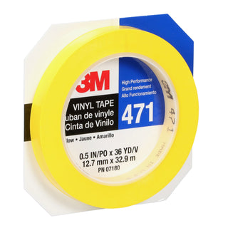 3M Vinyl Tape 471, Yellow, 1/2 in x 36 yd, 5.2 mil