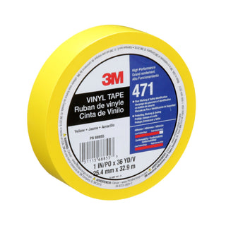 3M Vinyl Tape 471, Yellow, 1 in x 36 yd, 5.2 mil