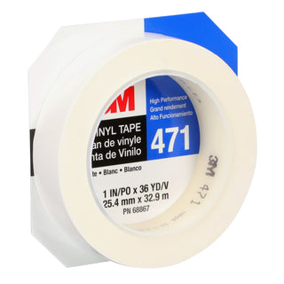 3M Vinyl Tape 471, White, 1 in x 36 yd, 5.2 mil