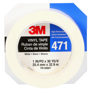 3M Vinyl Tape 471, White, 1 in x 36 yd, 5.2 mil