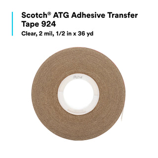 Scotch® ATG Adhesive Transfer Tape 924, Clear, 1/2 in x 36 yd, 2 mil