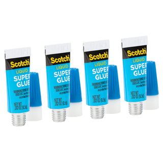 Scotch® Super Glue Liquid AD114, 4-Pack of single-use tubes, .017 ozeach