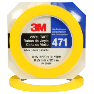 3M Vinyl Tape 471, Yellow, 1/4 in x 36 yd, 5.2 mil