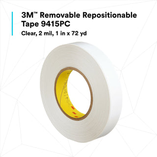 3M Removable Repositionable Tape 9415PC, Clear, 1 in x 72 yd, 2 mil