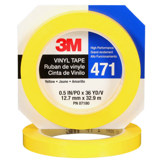 3M Vinyl Tape 471, Yellow, 3/8 in x 36 yd, 5.2 mil