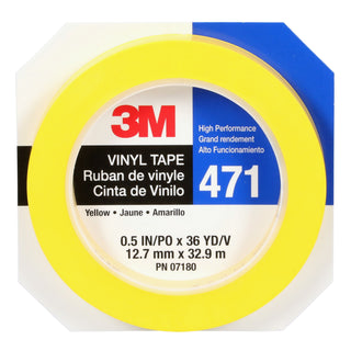 3M Vinyl Tape 471, Yellow, 3/8 in x 36 yd, 5.2 mil