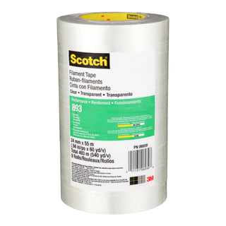 Scotch® Filament Tape 893, Clear, 24 mm x 55 m, 6 mil