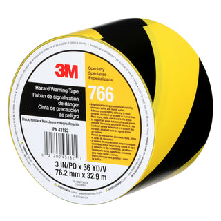 3M Safety Stripe Vinyl Tape 766, Black/Yellow, 3 in x 36 yd, 5 mil, 12 Roll/Case