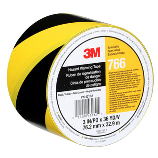 3M Safety Stripe Vinyl Tape 766, Black/Yellow, 3 in x 36 yd, 5 mil, 12 Roll/Case