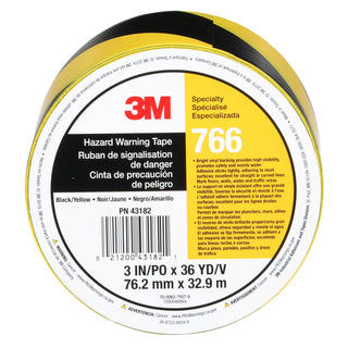 3M Safety Stripe Vinyl Tape 766, Black/Yellow, 3 in x 36 yd, 5 mil, 12 Roll/Case