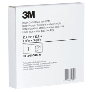 3M Double Coated Paper Tape 410M, Natural, 1 in x 36 yd, 5 mil