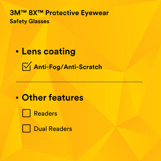 3M BX Protective Eyewear 11380-00000-20, Clear Anti-Fog Lens,Silver/Black Frame