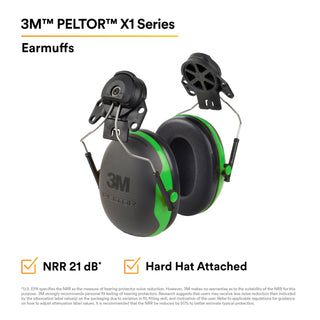 3M PELTOR X1 Earmuffs X1P3E/37275(AAD), Hard Hat Attached