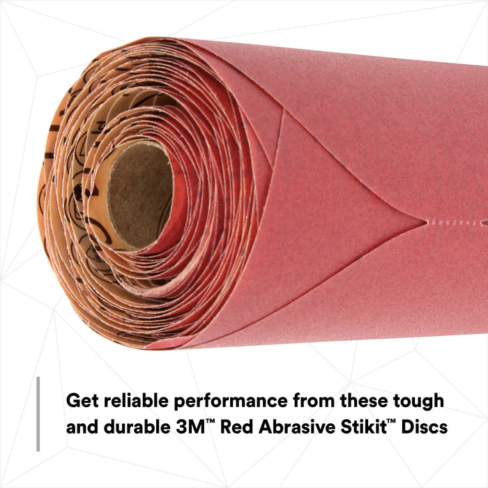 3M Red Abrasive Stikit Disc, 01111, 6 in, P220 grade, 100 discs perroll