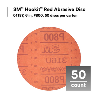 3M Hookit Red Abrasive Disc 316U, 01187, 6 in, P800, 50 discs per
carton