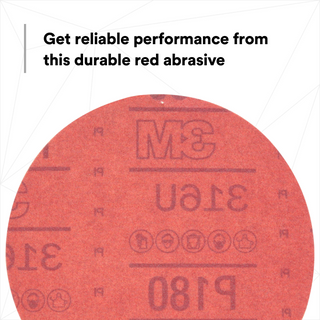 3M Hookit Red Abrasive Disc, 01222, 6 in, P180, 50 discs per carton