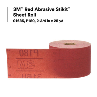 3M Red Abrasive Stikit Sheet Roll, 01685, P180, 2-3/4 in x 25 yd