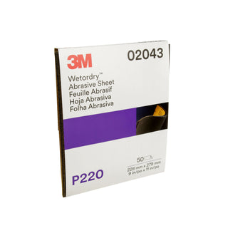 3M Wetordry Abrasive Sheet, 02043, P220, 9 in x 11 in, 50 sheets percarton