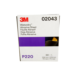 3M Wetordry Abrasive Sheet, 02043, P220, 9 in x 11 in, 50 sheets percarton