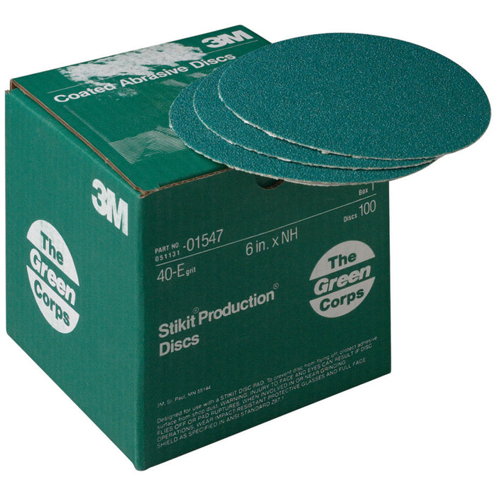 3M Green Corps Stikit Production Disc, 01547, 6 in, 40 grit, 100discs per carton