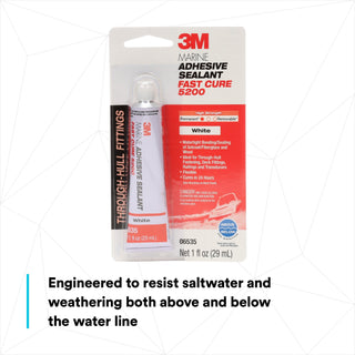 3M Marine Adhesive Sealant 5200FC, Fast Cure, White, 3 oz Tube