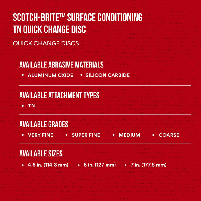 Scotch-Brite Surface Conditioning TN Quick Change Disc, SC-DN, A/OCoarse, 5 in