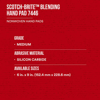 Scotch-Brite Blending Hand Pad 7446B, HP-HP, SiC Medium, Gray, 6 in x 9 in