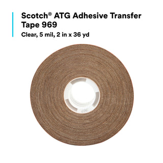 Scotch® ATG Adhesive Transfer Tape 969, Clear, 2 in x 36 yd, 5 mil