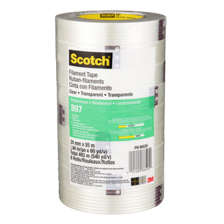 Scotch® Filament Tape 897, Clear, 24 mm x 55 m, 5 mil