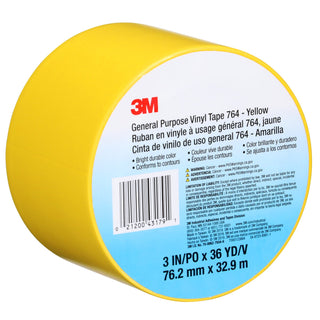 3M General Purpose Vinyl Tape 764, Yellow, 3 in x 36 yd, 5 mil, 12 Roll/Case