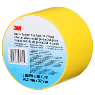 3M General Purpose Vinyl Tape 764, Yellow, 3 in x 36 yd, 5 mil, 12 Roll/Case